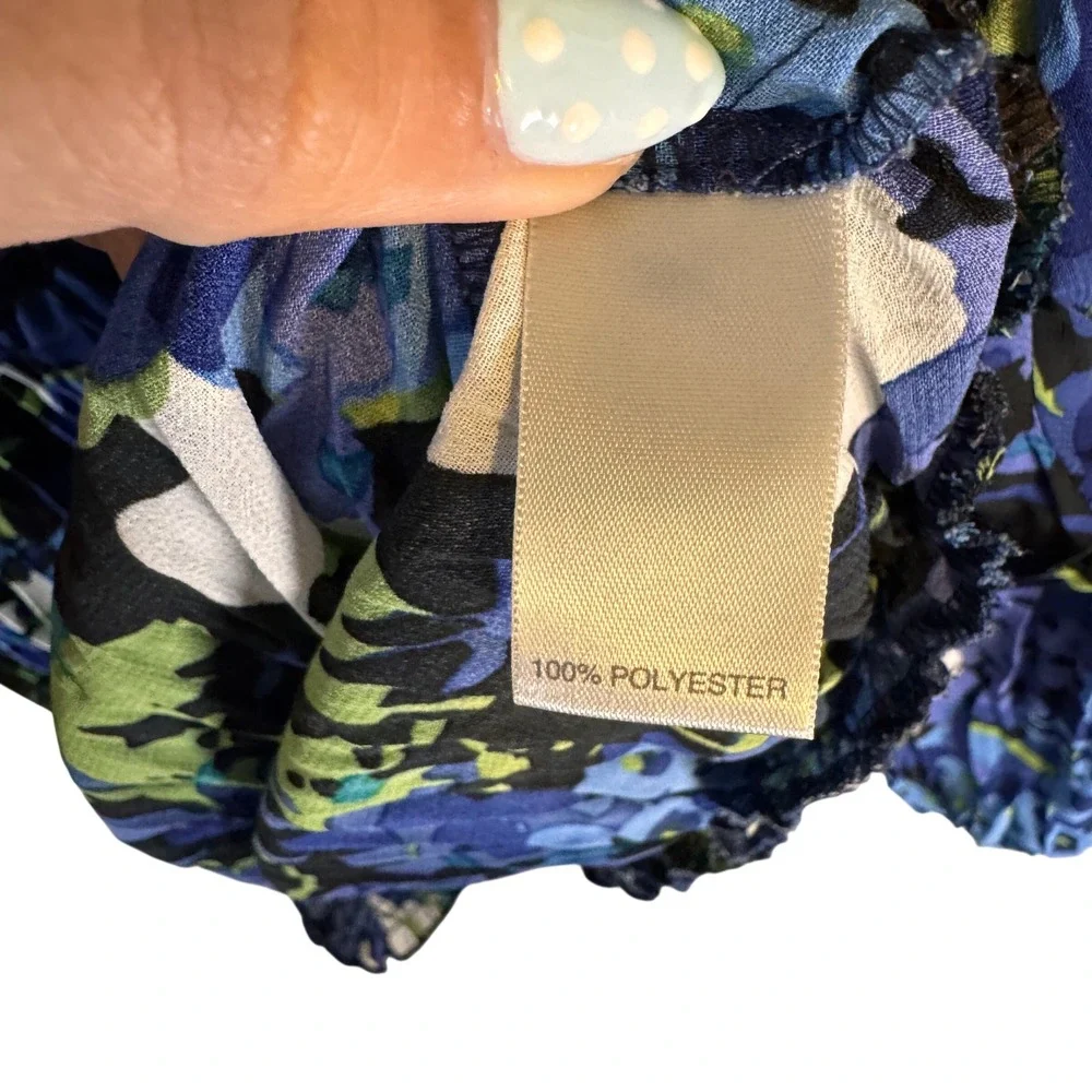 Avenue Blouse Floral Smocked Pleated Peasant 18/20 Blue Plus Size Women - Picture 4 of 4